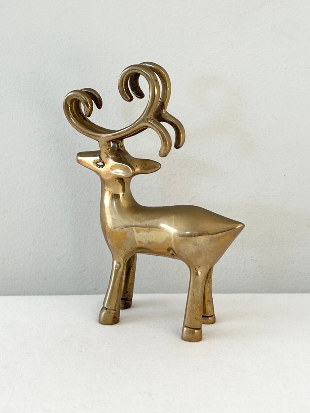 Vintage Solid Brass Reindeer Figurine Christmas Holiday Mantle Décor Heavy MCM